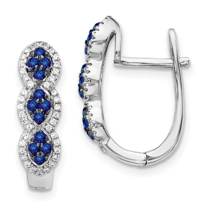 Earrings Goldia Solid 14k White Gold Simulated CZ and Blue Sapphire Hinged Earrings Earrings Goldia Solid 14k White Gold Simulated CZ and Blue Sapphire Hinged Earrings