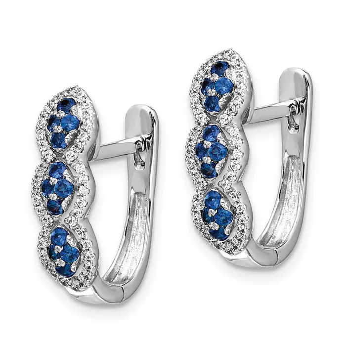 Earrings Goldia Solid 14k White Gold Simulated CZ and Blue Sapphire Hinged Earrings