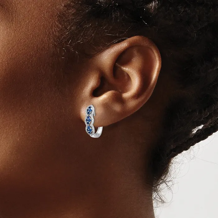 Earrings Goldia Solid 14k White Gold Simulated CZ and Blue Sapphire Hinged Earrings