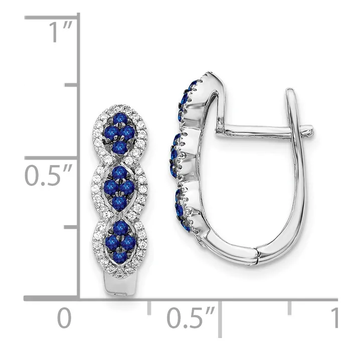 Earrings Goldia Solid 14k White Gold Simulated CZ and Blue Sapphire Hinged Earrings