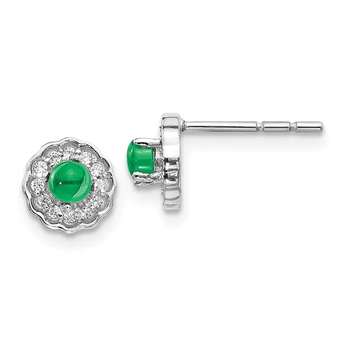 Earrings Goldia Solid 14k White Gold Simulated CZ and Cabochon Emerald Earrings Earrings Goldia Solid 14k White Gold Simulated CZ and Cabochon Emerald Earrings
