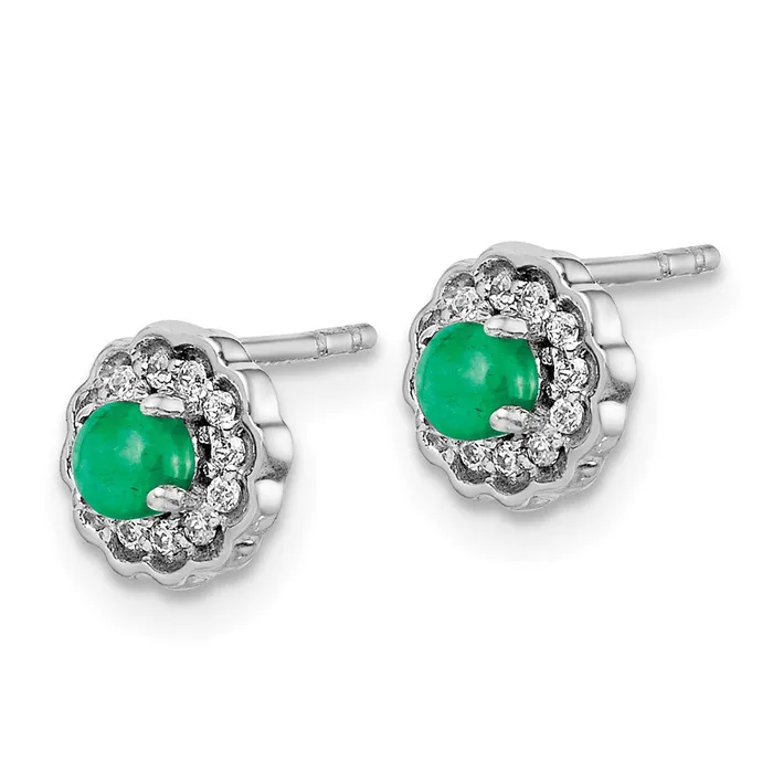Earrings Goldia Solid 14k White Gold Simulated CZ and Cabochon Emerald Earrings Earrings Goldia Solid 14k White Gold Simulated CZ and Cabochon Emerald Earrings