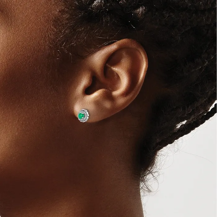 Earrings Goldia Solid 14k White Gold Simulated CZ and Cabochon Emerald Earrings Earrings Goldia Solid 14k White Gold Simulated CZ and Cabochon Emerald Earrings