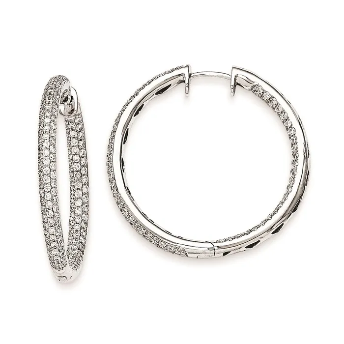 Earrings Goldia Solid 14k White Gold Simulated CZ Hinged Hoop Earrings