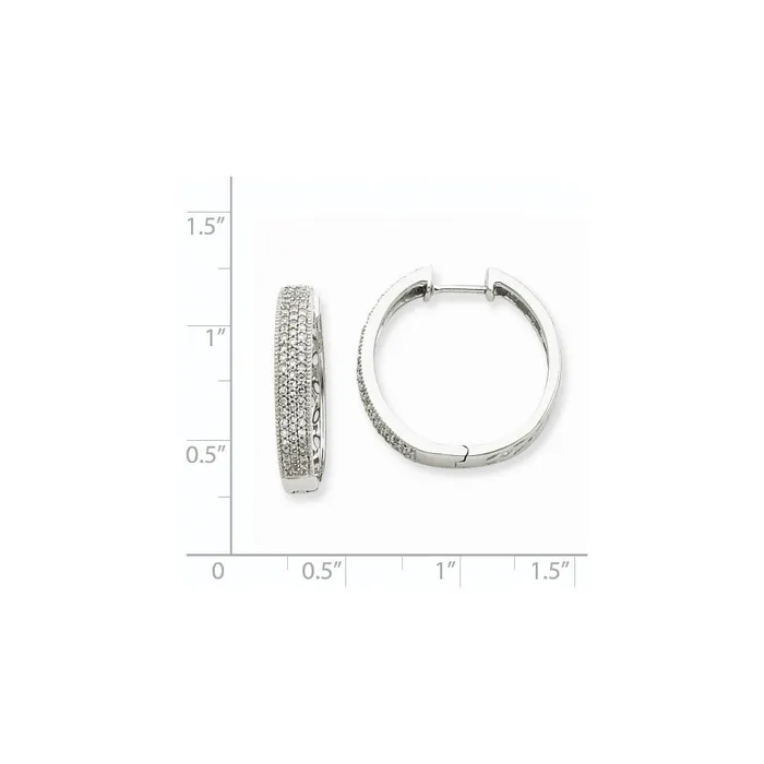 Earrings Goldia Solid 14k White Gold Simulated CZ Hinged Hoop Earrings