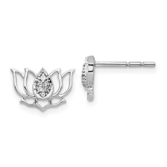 Earrings Goldia Solid 14k White Gold Simulated CZ Lotus Flower Earrings