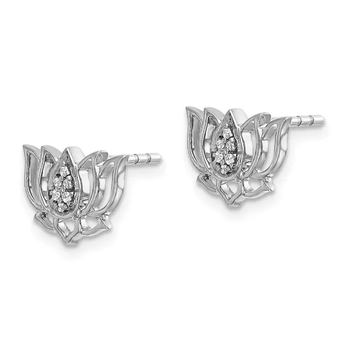 Earrings Goldia Solid 14k White Gold Simulated CZ Lotus Flower Earrings