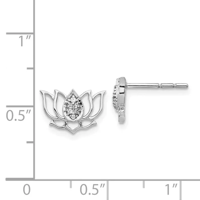 Earrings Goldia Solid 14k White Gold Simulated CZ Lotus Flower Earrings