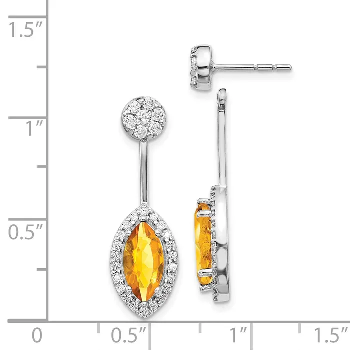Earrings Goldia Solid 14k White Gold Simulated CZ SimulatedMarquise Citrine FrontBacK Earrings