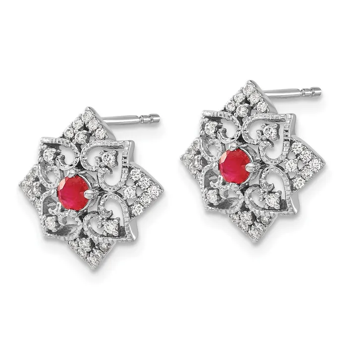 Earrings Goldia Solid 14k White Gold Simulated Ruby and CZ Earrings Earrings Goldia Solid 14k White Gold Simulated Ruby and CZ Earrings