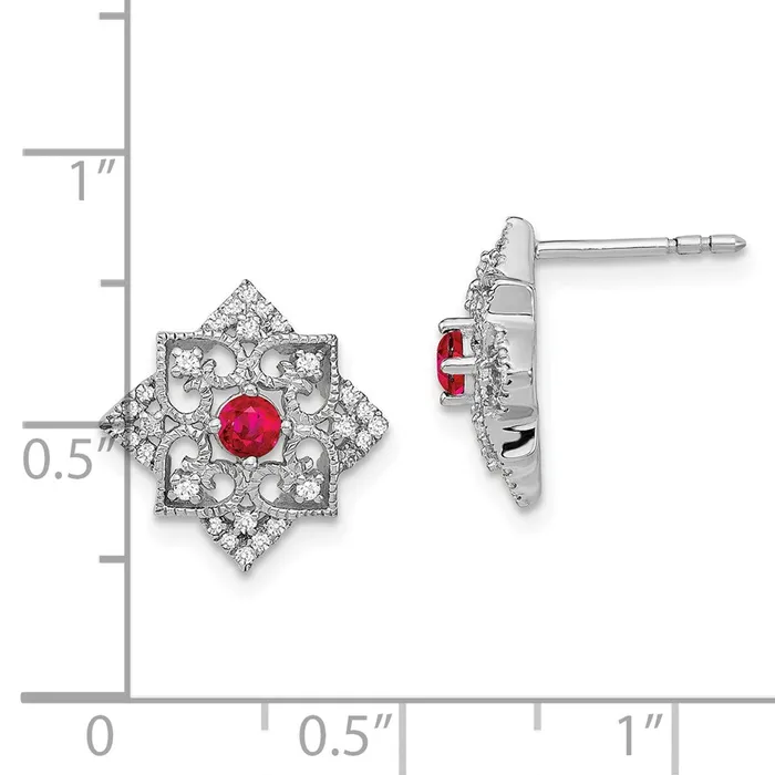 Earrings Goldia Solid 14k White Gold Simulated Ruby and CZ Earrings Earrings Goldia Solid 14k White Gold Simulated Ruby and CZ Earrings