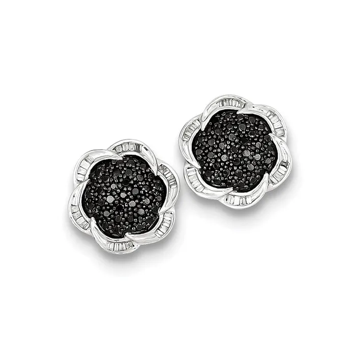 Earrings Goldia Sterling Silver Black Diamond Flower Post Earrings