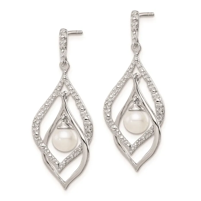 Earrings Goldia Sterling Silver Rhod Plated Diamond and FW Cultured Pearl Post Ear