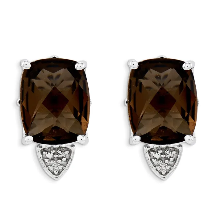 Earrings Goldia Sterling Silver Smoky Quartz and Diamond Earrings
