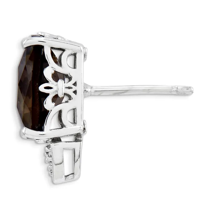 Earrings Goldia Sterling Silver Smoky Quartz and Diamond Earrings