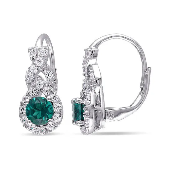 Earrings JMS always Original AMOUR Created Emerald and White Sapphire Twist Leverback Earrings In Sterling Silver Earrings JMS always Original AMOUR Created Emerald and White Sapphire Twist Leverback Earrings In Sterling Silver