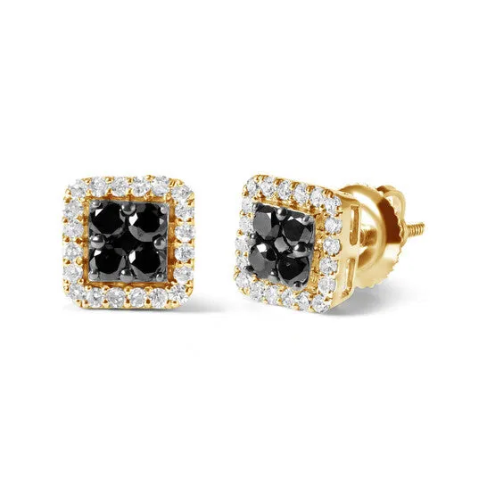 Earrings JMS always Original Haus of Brilliance Mens 10K Yellow Gold 58 Cttw White and Black Treated Diamond Composite with Halo Stud Earring Black IJ I2I3 Clarity Earrings JMS always Original Haus of Brilliance Mens 10K Yellow Gold 58 Cttw White and Black Treated Diamond Composite with Halo Stud Earring Black IJ I2I3 Clarity