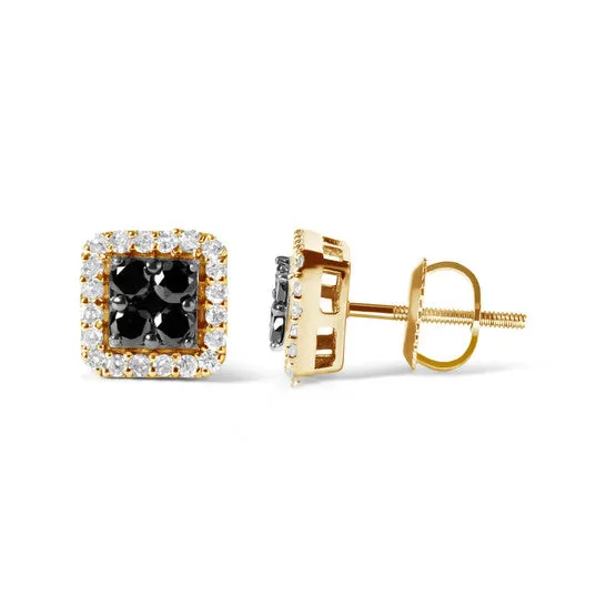 Earrings JMS always Original Haus of Brilliance Mens 10K Yellow Gold 58 Cttw White and Black Treated Diamond Composite with Halo Stud Earring Black IJ I2I3 Clarity Earrings JMS always Original Haus of Brilliance Mens 10K Yellow Gold 58 Cttw White and Black Treated Diamond Composite with Halo Stud Earring Black IJ I2I3 Clarity