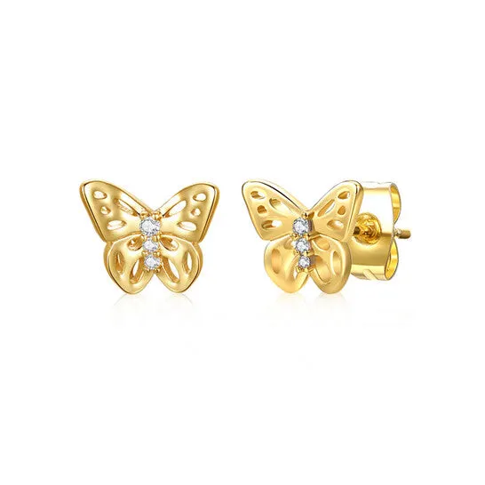 Earrings JMS always Original Rachel Glauber 14k Yellow Gold Plated with Cubic Zirconia 3Stone Filigree Butterfly Stud Earrings