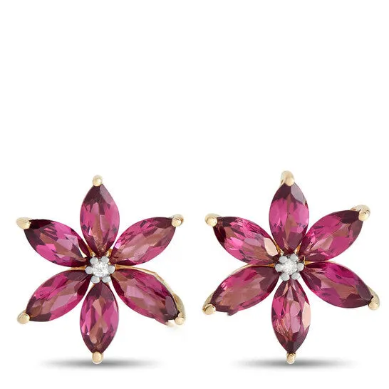 Earrings Original LB Exclusive 14K Yellow Gold 001ct Diamond and Rhodolite Flower Earrings ER4 15657YRHOD JMS always Earrings Original LB Exclusive 14K Yellow Gold 001ct Diamond and Rhodolite Flower Earrings ER4 15657YRHOD JMS always
