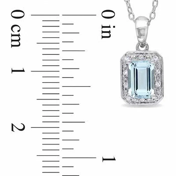 EmeraldCut Aquamarine and Natural Diamond Accent Pendant in Sterling Silver Goldia Necklaces EmeraldCut Aquamarine and Natural Diamond Accent Pendant in Sterling Silver Goldia Necklaces