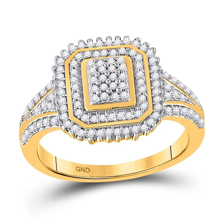 gndatlanta 10k Yellow Gold Round Diamond Rectangle Frame Cluster Ring 14 Cttw Rings gndatlanta 10k Yellow Gold Round Diamond Rectangle Frame Cluster Ring 14 Cttw Rings