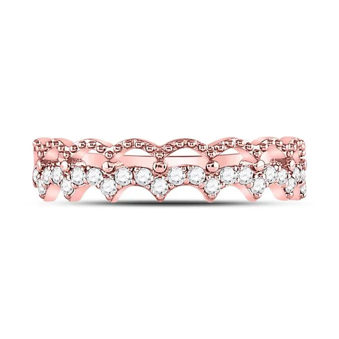 gndatlanta 10kt Rose Gold Round Diamond Scalloped Stackable Ring 14 Cttw Rings gndatlanta 10kt Rose Gold Round Diamond Scalloped Stackable Ring 14 Cttw Rings