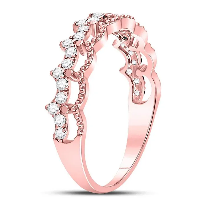 gndatlanta 10kt Rose Gold Round Diamond Scalloped Stackable Ring 14 Cttw Rings