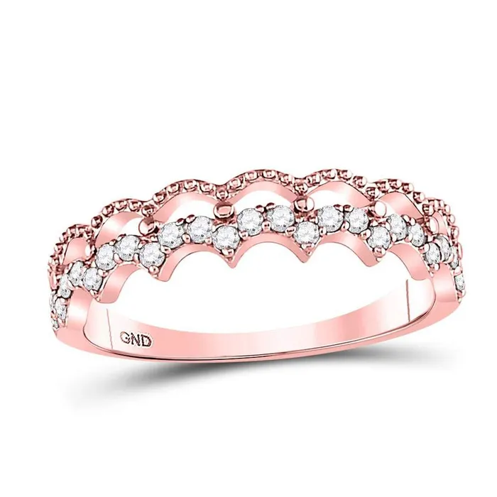 gndatlanta 10kt Rose Gold Round Diamond Scalloped Stackable Ring 14 Cttw Rings