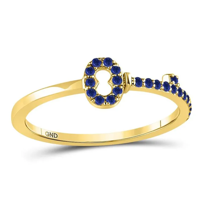 gndatlanta 10kt Yellow Gold Womens Round Blue Sapphire Key Stackable Band Ring 15 Cttw Rings gndatlanta 10kt Yellow Gold Womens Round Blue Sapphire Key Stackable Band Ring 15 Cttw Rings