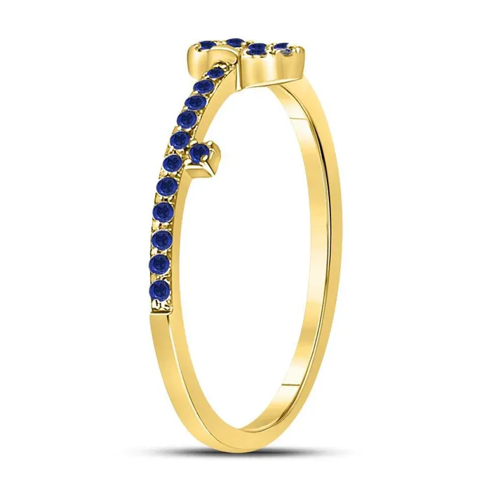 gndatlanta 10kt Yellow Gold Womens Round Blue Sapphire Key Stackable Band Ring 15 Cttw Rings