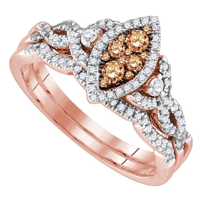 gndatlanta 14k Rose Gold Round Brown Diamond Bridal Wedding Ring Set 12 Cttw Rings gndatlanta 14k Rose Gold Round Brown Diamond Bridal Wedding Ring Set 12 Cttw Rings