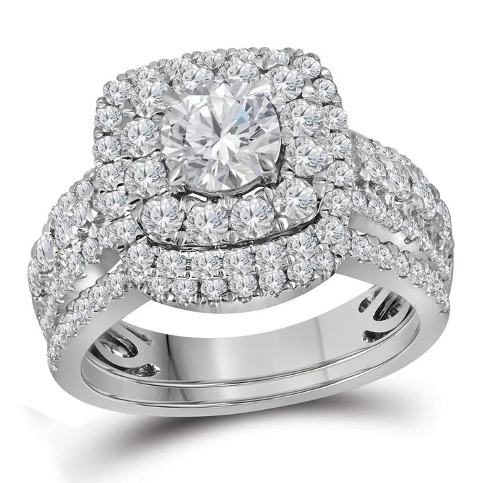 gndatlanta 14k White Gold Round Diamond Certified Halo Bridal Wedding Ring Set 212 Cttw Rings gndatlanta 14k White Gold Round Diamond Certified Halo Bridal Wedding Ring Set 212 Cttw Rings