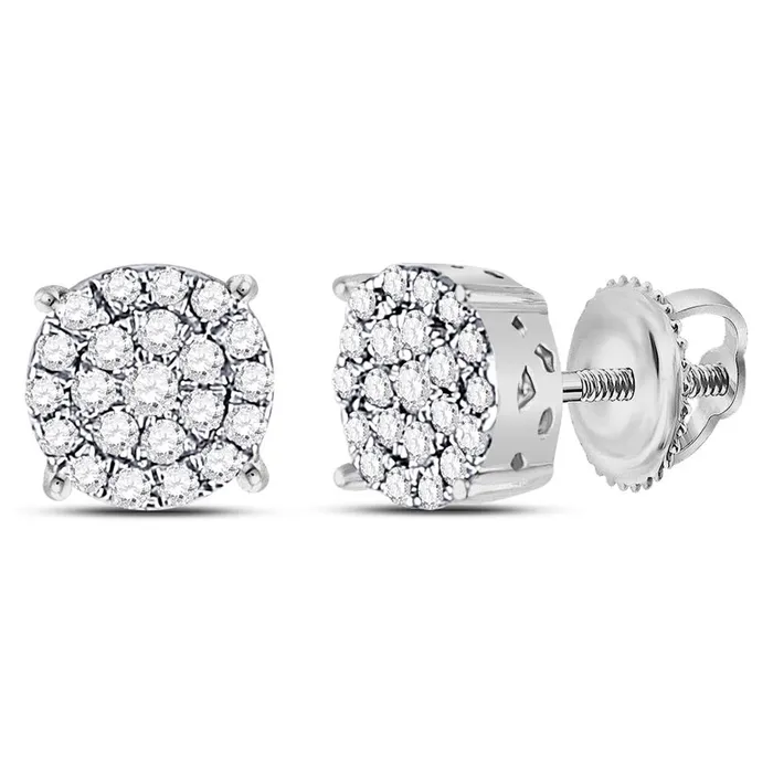 gndatlanta 14k White Gold Round Diamond Fashion Cluster Earrings 14 Cttw Earrings