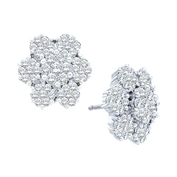 gndatlanta 14k White Gold Round Diamond Large Flower Cluster Earrings 4 Cttw Earrings gndatlanta 14k White Gold Round Diamond Large Flower Cluster Earrings 4 Cttw Earrings