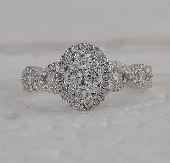 gndatlanta 14k White Gold Round Diamond Oval Cluster Twist Ring 1 Cttw Rings gndatlanta 14k White Gold Round Diamond Oval Cluster Twist Ring 1 Cttw Rings