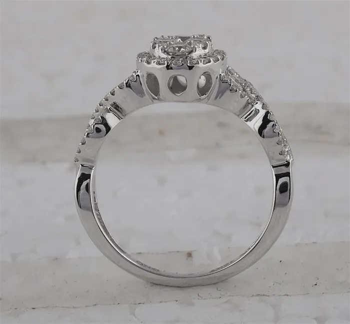 gndatlanta 14k White Gold Round Diamond Oval Cluster Twist Ring 1 Cttw Rings