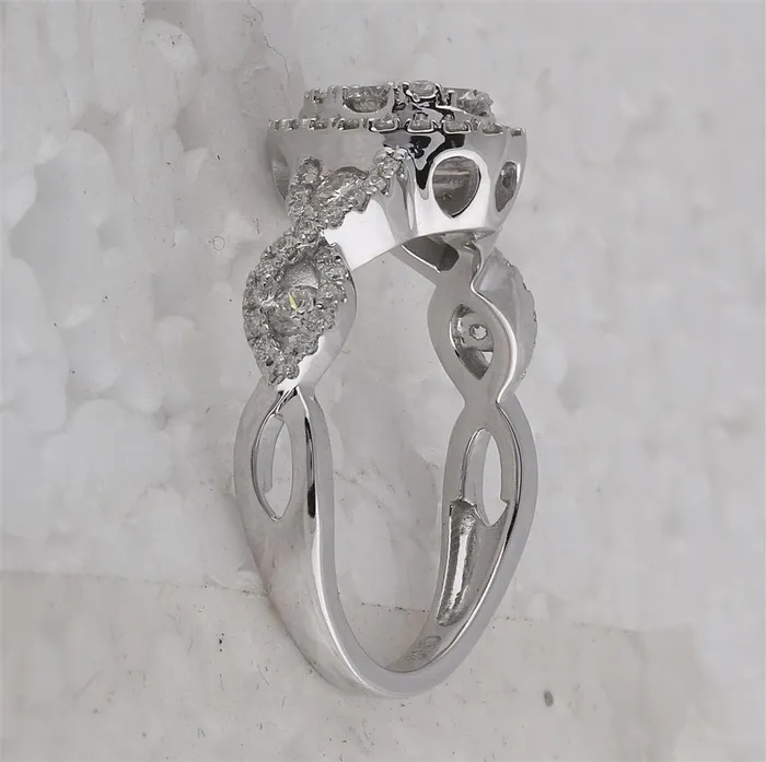 gndatlanta 14k White Gold Round Diamond Oval Cluster Twist Ring 1 Cttw Rings