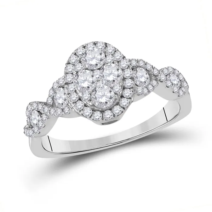 gndatlanta 14k White Gold Round Diamond Oval Cluster Twist Ring 1 Cttw Rings