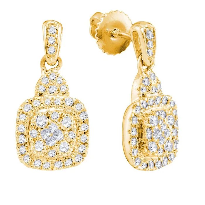 gndatlanta 14k Yellow Gold Princess Round Diamond Square Dangle Earrings 12 Cttw Earrings gndatlanta 14k Yellow Gold Princess Round Diamond Square Dangle Earrings 12 Cttw Earrings