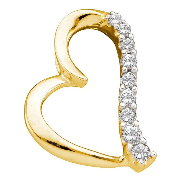 gndatlanta 14k Yellow Gold Round Diamond Heart Pendant 14 Cttw Necklaces gndatlanta 14k Yellow Gold Round Diamond Heart Pendant 14 Cttw Necklaces