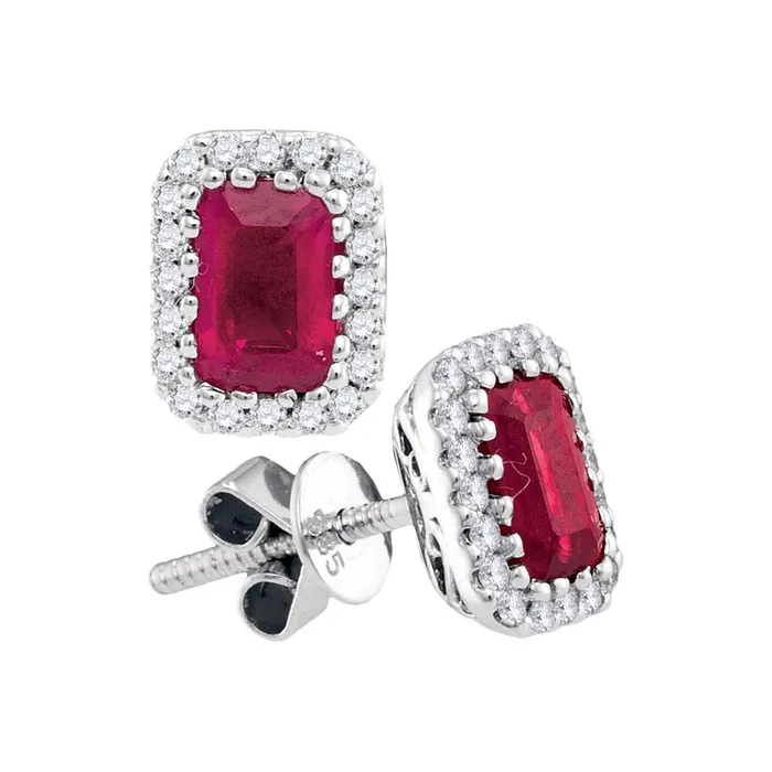 gndatlanta 14kt White Gold Emeraldcut Ruby Diamond Stud Earrings 112 Cttw Earrings gndatlanta 14kt White Gold Emeraldcut Ruby Diamond Stud Earrings 112 Cttw Earrings