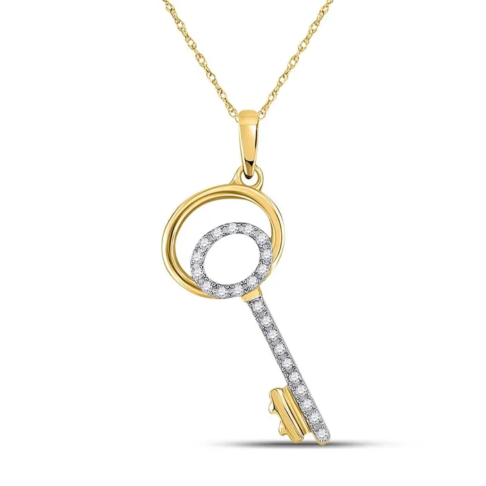 gndatlanta Charm Necklaces 10k Yellow Gold Diamond Key Love Charm Pendant 112 Cttw gndatlanta Charm Necklaces 10k Yellow Gold Diamond Key Love Charm Pendant 112 Cttw