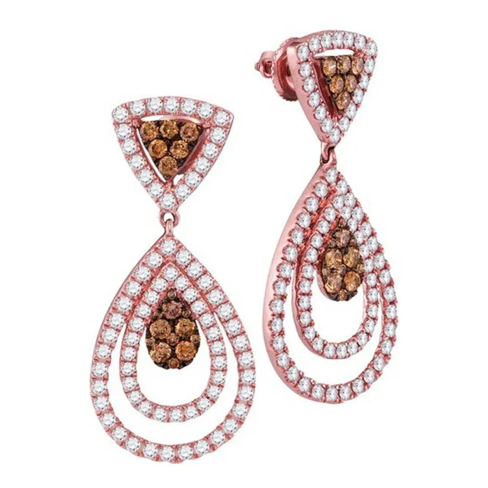 gndatlanta Earrings 14k Rose Gold Round Brown Diamond Teardrop Dangle Earrings 212 Cttw gndatlanta Earrings 14k Rose Gold Round Brown Diamond Teardrop Dangle Earrings 212 Cttw