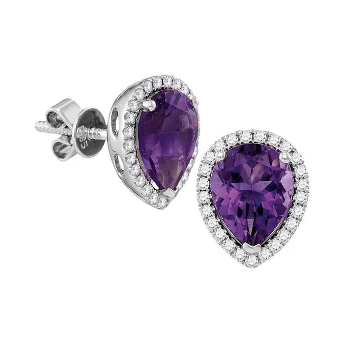 gndatlanta Earrings 14k White Gold Pear Amethyst Solitaire Diamond Frame Stud Earrings 112 Cttw gndatlanta Earrings 14k White Gold Pear Amethyst Solitaire Diamond Frame Stud Earrings 112 Cttw