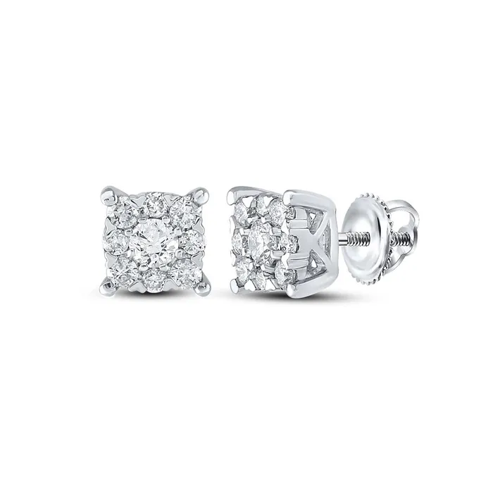gndatlanta Earrings 14k White Gold Round Diamond Cluster Earrings 12 Cttw