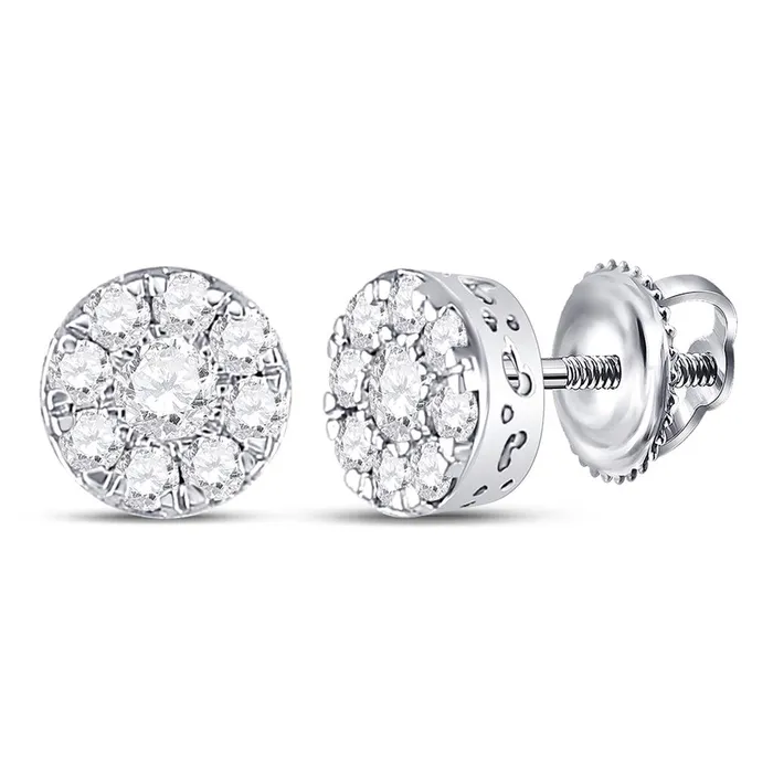 gndatlanta Earrings 14k White Gold Round Diamond Cluster Earrings 12 Cttw