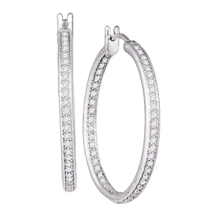 gndatlanta Earrings 14k White Gold Round Diamond Inside Outside Hoop Earrings 1 Cttw gndatlanta Earrings 14k White Gold Round Diamond Inside Outside Hoop Earrings 1 Cttw