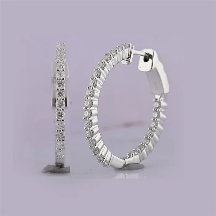 gndatlanta Earrings 14k White Gold Round Diamond Inside Outside Hoop Earrings 1 Cttw