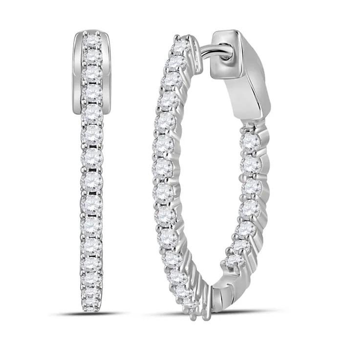 gndatlanta Earrings 14k White Gold Round Diamond Inside Outside Hoop Earrings 1 Cttw